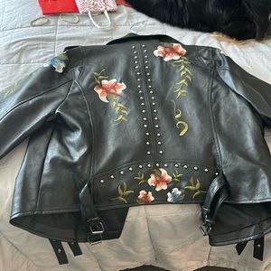 Embroidered faux leather jacket